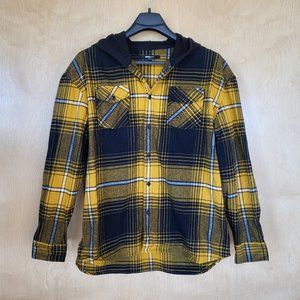 NovaMen Plaid Hooded Flannel Shirt Yellow & Black Size Large